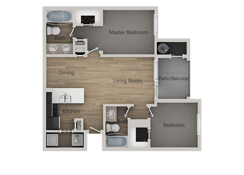 2 Bed 2 Bath Floor Plan at Reserve at View 78 Apartments, Midvale