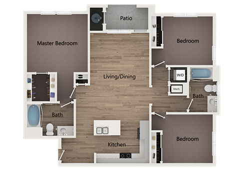 3 Bed 2 Bath Floor Plan at Reserve at View 78 Apartments, Utah