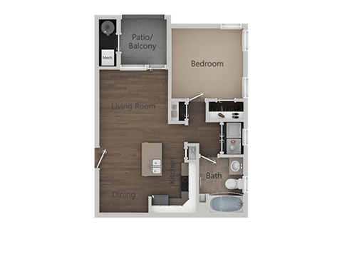 1 Bed 1 Bath Floor Plan at Parc at Day Dairy Apartments and Townhomes, Draper, 84020