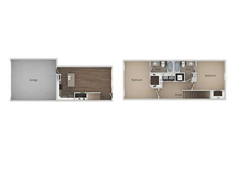 2 Bedroom 2 Bathroom Floor Plan at Parc at Day Dairy Apartments and Townhomes, Draper