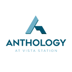 A blue logo with the text "ANTHOLOGY AT VIYA BYSTATION" in front of it.