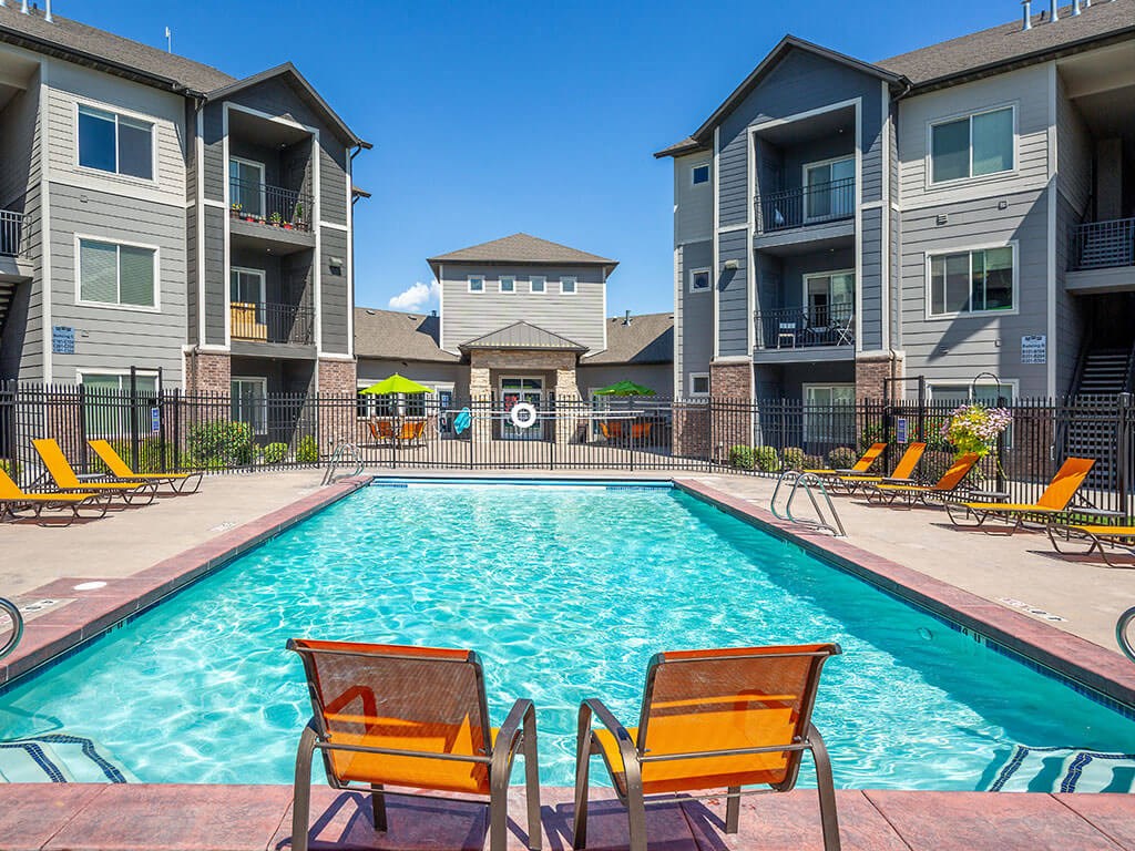 Poolside Relaxing Area at Four Seasons at Southtowne Apartments, South Jordan, UT
