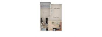 1 Bedroom 1 Bath Floor Plan at Metropolitan Collection Apartments, Renton