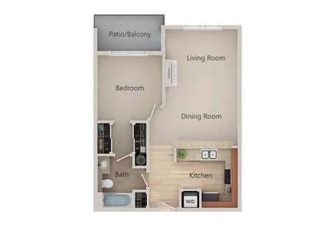 1 Bedroom 1 Bath Floor Plan at Metropolitan Collection Apartments, Renton
