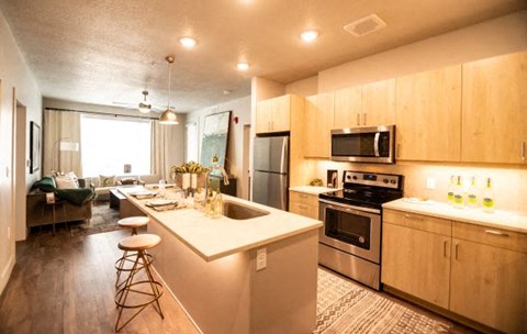 a kitchen with a sink and a counter top