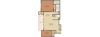 2 Bed 1 Bath Floor Plan at Walker Mill Apartments, District Heights, MD