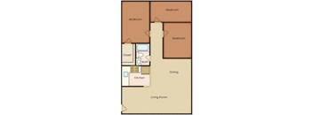 3 Bedroom 1 Bath Floor Plan at Walker Mill Apartments, Maryland, 20747