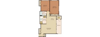 2 Bedroom 1 Bathroom Floor Plan at Walker Mill Apartments, District Heights, 20747