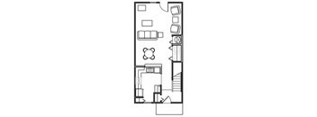 A floor plan of a house with a kitchen, living room, dining room, and bedrooms.