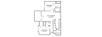 A black and white image of a floor plan for a home with three bedrooms.