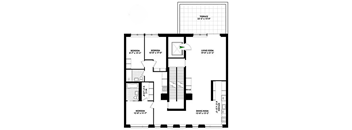A black and white floor plan of a house with a terrace and four bedrooms.