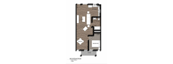 A floor plan of a unit type 2 apartment with a kitchen, living room, dining room, bathroom, bedroom and patio.