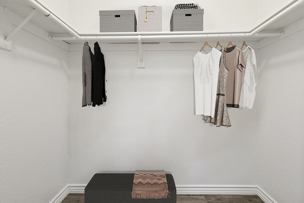 closet of a one bedroom apartment at Harbor Terrace Apartments, California, 90731
