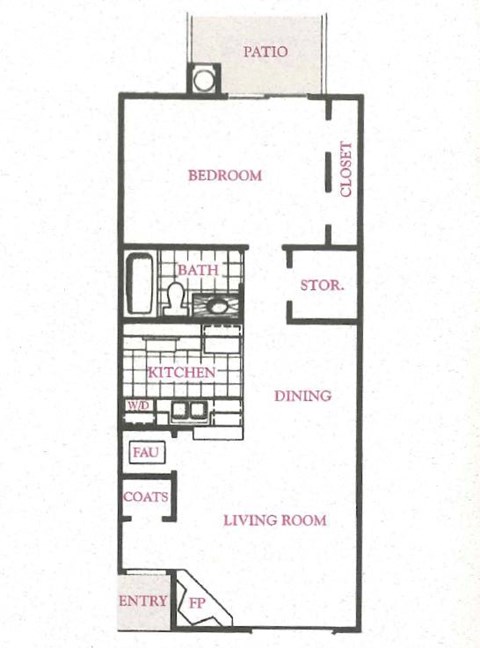 1 Bedroom 1 Bath Floor Plan Image