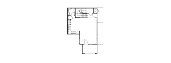 A floor plan of a house with a kitchen, living room, and two bedrooms.