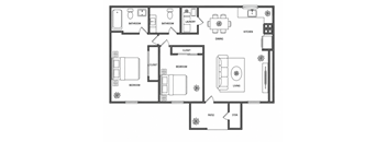 A black and white floor plan of a house with labeled rooms.
