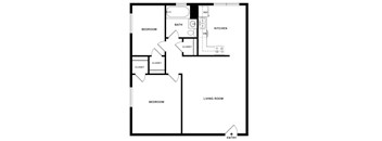 A black and white image of a floor plan for a small apartment.