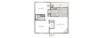 2 Bed 1 Bath Floor Plan Image