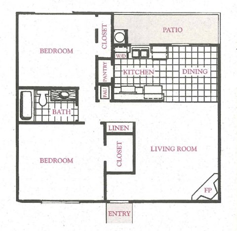 2 Bed 1 Bath Floor Plan Image