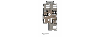 A floor plan of a Huntington 3 Bedroom apartment.