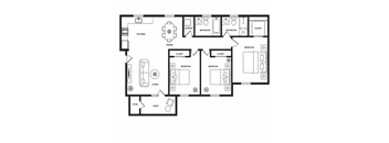 A black and white floor plan of a house with labeled rooms.