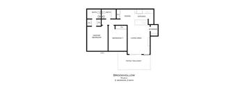A black and white image of a Brookhollow floor plan at Brookhollow Apartments, West Covina , CA