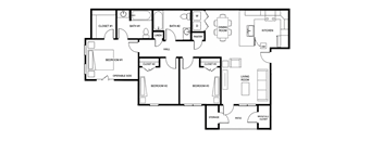 A black and white image of a house floor plan.