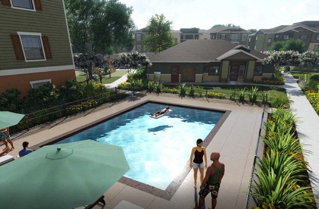 Building rendering pool side