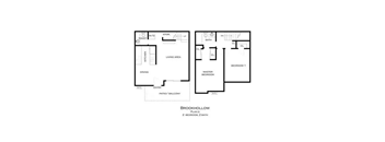A black and white floor plan of a Brookhollow property with two bedrooms and two bathrooms at Brookhollow Apartments, West Covina 