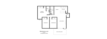 A black and white image of a Brookhollow floor plan at Brookhollow Apartments, West Covina , California
