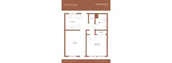 A floor plan for a one bedroom apartment at Lincoln Corner.