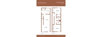 A floor plan for a two bedroom apartment at Lincoln Corner.