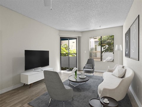 a living room with a couch and a tv