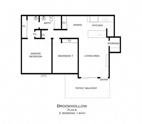 Floor plan 2 bedroom 1 bathroom at Brookhollow Apartments, West Covina , CA