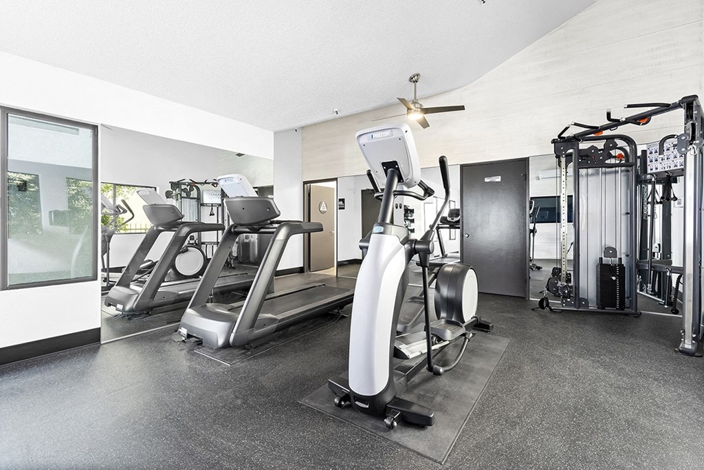 fitness center machines at Harbor Terrace Apartments, California, 90731