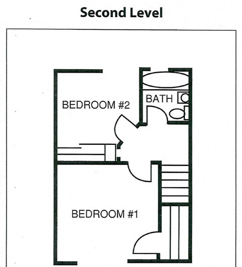 the floor plan of the second level bedroom and bathroom of a house