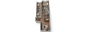 A 3D layout of a house showing all the rooms.