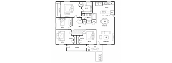 A black and white floor plan of a house with labeled rooms.