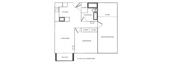 a floor plan of an apartment with two bedrooms and a living room