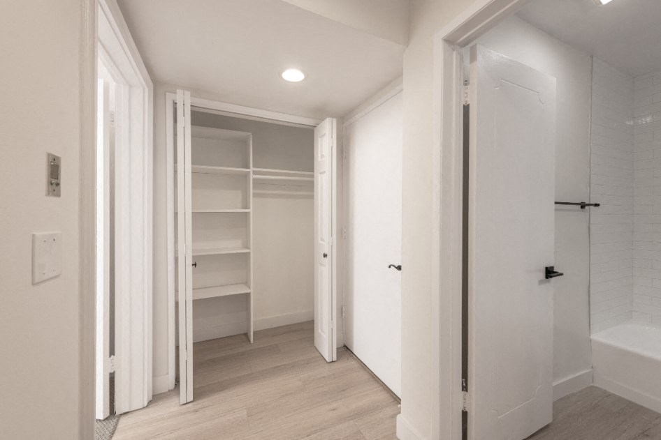 Midvale Interior of Apartments Close Up Hallway Shows Door to Bathroom on Right