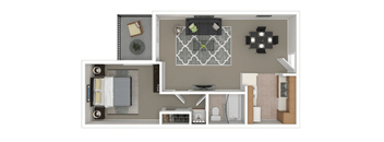 One Bedroom Floorplan - North Building at Oak Park Apartments, Monrovia, 91016