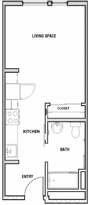 a small house with a kitchen and a bathroom