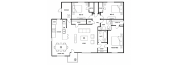 A black and white floor plan of a house with labeled rooms.
