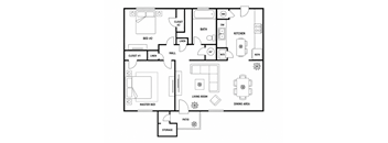 A black and white floor plan of a house with labeled rooms.