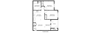 A black and white floor plan of a house with labeled rooms and dimensions.