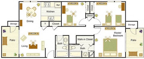 a floor plan of a house with bedrooms and a living room
