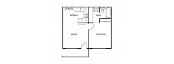 a floor plan of a small house with a kitchen and a living room
