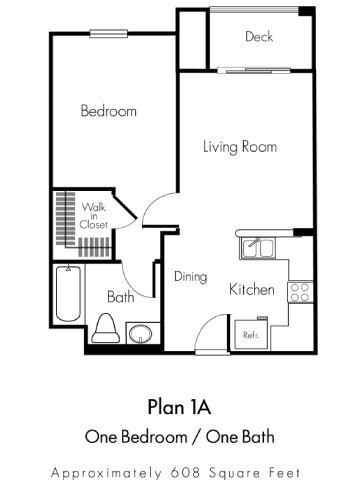 A black and white image of a floor plan for a one bedroom apartment.