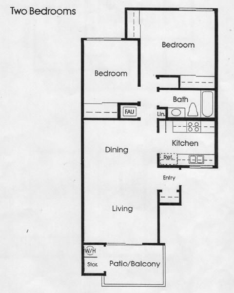 the floor plan of two bedrooms with a bathroom and a living room