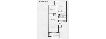 the floor plan of two bedrooms with a bathroom and a living room